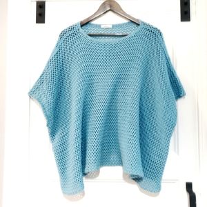 Garnet Hill Silk Cotton Oversized Loose Knit Boxy Sweater Blue Beachy Womens S-L